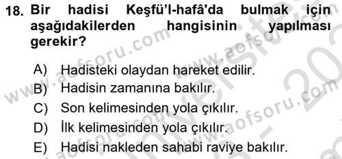 Hadis Dersi 2023 - 2024 Yılı (Final) Dönem Sonu Sınav Soruları 18. Soru