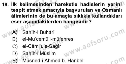 Hadis Dersi 2023 - 2024 Yılı (Final) Dönem Sonu Sınav Soruları 19. Soru