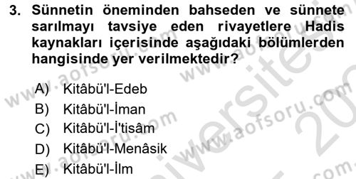 Hadis Dersi 2023 - 2024 Yılı (Final) Dönem Sonu Sınav Soruları 3. Soru