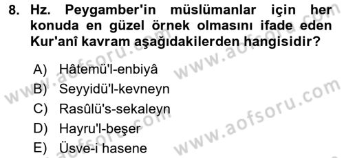 Hadis Dersi 2023 - 2024 Yılı (Final) Dönem Sonu Sınav Soruları 8. Soru