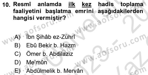 Hadis Dersi 2023 - 2024 Yılı Yaz Okulu Sınav Soruları 10. Soru
