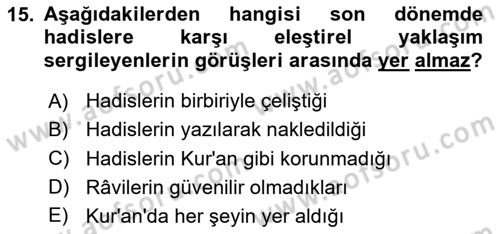 Hadis Dersi 2023 - 2024 Yılı Yaz Okulu Sınav Soruları 15. Soru