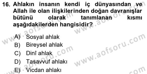 Hadis Dersi 2023 - 2024 Yılı Yaz Okulu Sınav Soruları 16. Soru