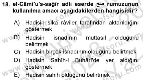 Hadis Dersi 2023 - 2024 Yılı Yaz Okulu Sınav Soruları 18. Soru