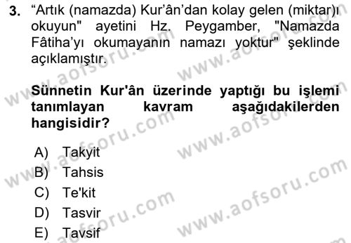 Hadis Dersi 2023 - 2024 Yılı Yaz Okulu Sınav Soruları 3. Soru