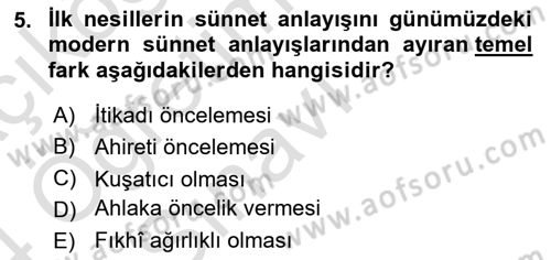 Hadis Dersi 2023 - 2024 Yılı Yaz Okulu Sınav Soruları 5. Soru