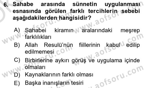 Hadis Dersi 2023 - 2024 Yılı Yaz Okulu Sınav Soruları 6. Soru