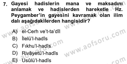 Hadis Dersi 2023 - 2024 Yılı Yaz Okulu Sınav Soruları 7. Soru