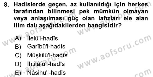 Hadis Dersi 2023 - 2024 Yılı Yaz Okulu Sınav Soruları 8. Soru