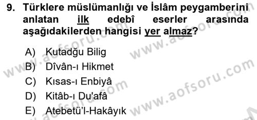 Hadis Dersi 2023 - 2024 Yılı Yaz Okulu Sınav Soruları 9. Soru