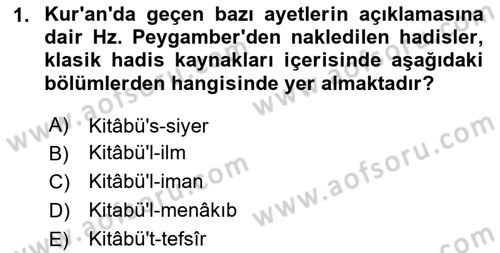 Hadis Dersi 2024 - 2025 Yılı (Vize) Ara Sınav Soruları 1. Soru