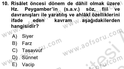 Hadis Dersi 2024 - 2025 Yılı (Vize) Ara Sınav Soruları 10. Soru