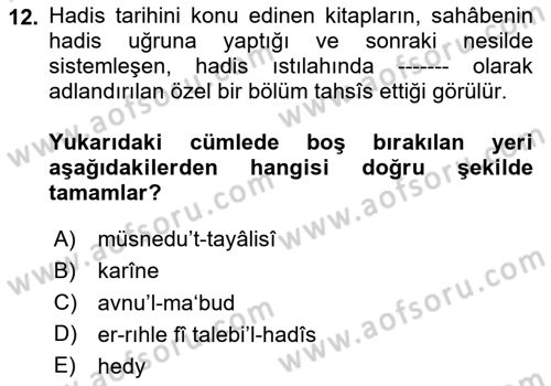 Hadis Dersi 2024 - 2025 Yılı (Vize) Ara Sınav Soruları 12. Soru