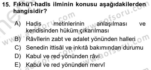 Hadis Dersi 2024 - 2025 Yılı (Vize) Ara Sınav Soruları 15. Soru
