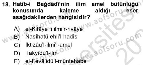Hadis Dersi 2024 - 2025 Yılı (Vize) Ara Sınav Soruları 18. Soru