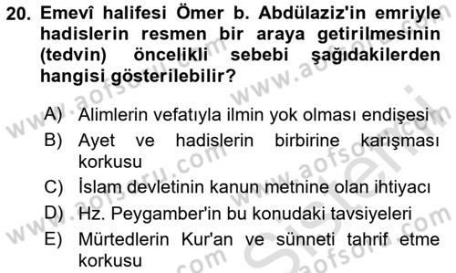 Hadis Dersi 2024 - 2025 Yılı (Vize) Ara Sınav Soruları 20. Soru