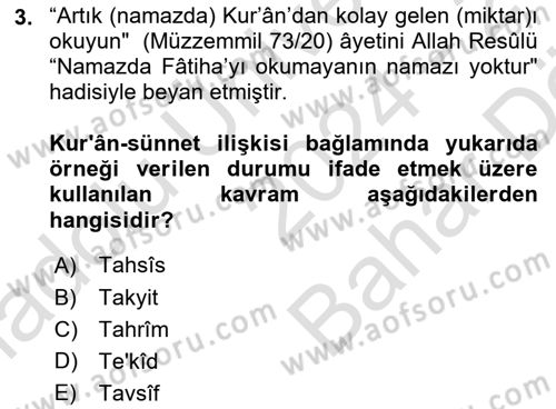 Hadis Dersi 2024 - 2025 Yılı (Vize) Ara Sınav Soruları 3. Soru