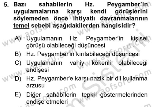 Hadis Dersi 2024 - 2025 Yılı (Vize) Ara Sınav Soruları 5. Soru