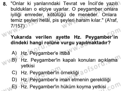Hadis Dersi 2024 - 2025 Yılı (Vize) Ara Sınav Soruları 8. Soru