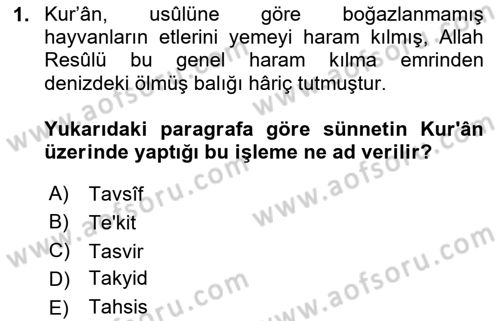 Hadis Dersi 2024 - 2025 Yılı (Final) Dönem Sonu Sınav Soruları 1. Soru