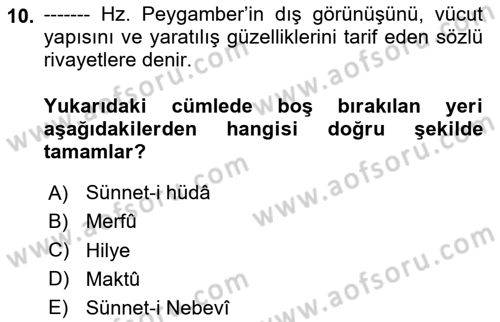 Hadis Dersi 2024 - 2025 Yılı (Final) Dönem Sonu Sınav Soruları 10. Soru