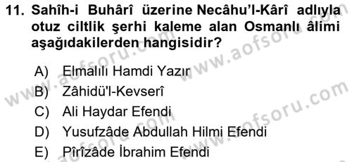 Hadis Dersi 2024 - 2025 Yılı (Final) Dönem Sonu Sınav Soruları 11. Soru