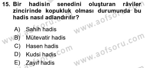 Hadis Dersi 2024 - 2025 Yılı (Final) Dönem Sonu Sınav Soruları 15. Soru