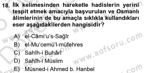Hadis Dersi 2024 - 2025 Yılı (Final) Dönem Sonu Sınav Soruları 18. Soru