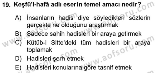 Hadis Dersi 2024 - 2025 Yılı (Final) Dönem Sonu Sınav Soruları 19. Soru