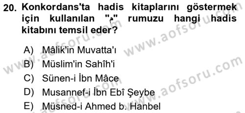 Hadis Dersi 2024 - 2025 Yılı (Final) Dönem Sonu Sınav Soruları 20. Soru