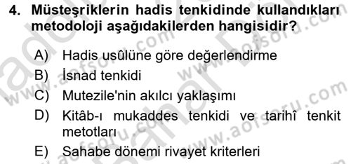 Hadis Dersi 2024 - 2025 Yılı (Final) Dönem Sonu Sınav Soruları 4. Soru