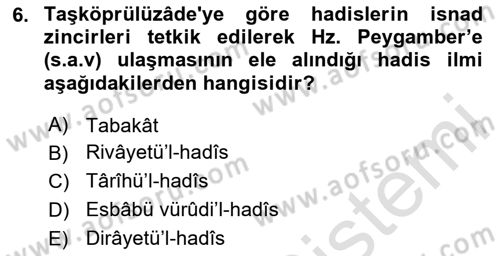 Hadis Dersi 2024 - 2025 Yılı (Final) Dönem Sonu Sınav Soruları 6. Soru