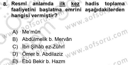 Hadis Dersi 2024 - 2025 Yılı (Final) Dönem Sonu Sınav Soruları 8. Soru