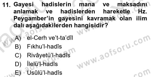 Hadis Dersi 2024 - 2025 Yılı Yaz Okulu Sınav Soruları 11. Soru