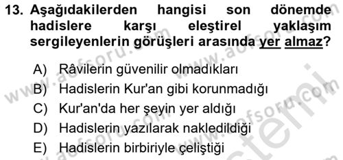 Hadis Dersi Yaz Okulu Sınavı Deneme Sınav Soruları 13. Soru