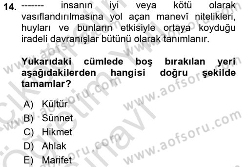 Hadis Dersi 2024 - 2025 Yılı Yaz Okulu Sınav Soruları 14. Soru
