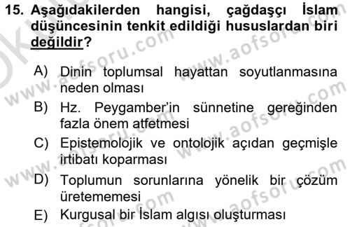 Hadis Dersi Yaz Okulu Sınavı Deneme Sınav Soruları 15. Soru
