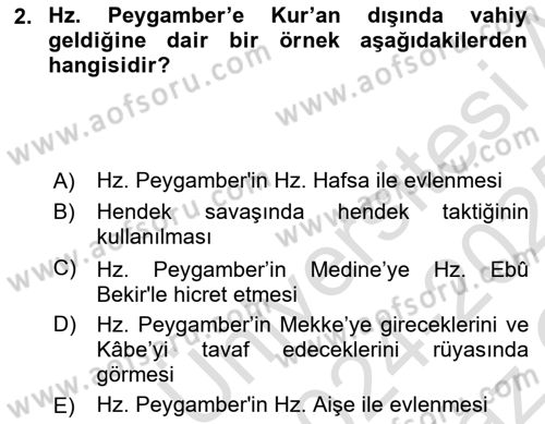 Hadis Dersi 2024 - 2025 Yılı Yaz Okulu Sınav Soruları 2. Soru
