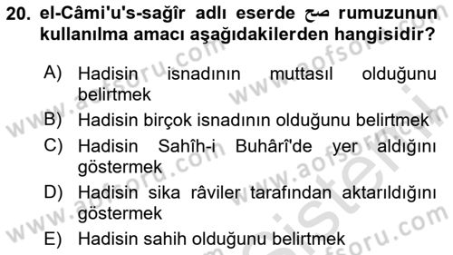 Hadis Dersi 2024 - 2025 Yılı Yaz Okulu Sınav Soruları 20. Soru