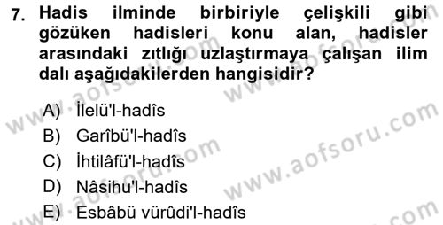 Hadis Dersi 2024 - 2025 Yılı Yaz Okulu Sınav Soruları 7. Soru