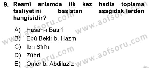 Hadis Dersi Yaz Okulu Sınavı Deneme Sınav Soruları 9. Soru