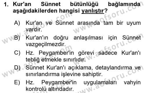 Hadis Dersi 2025 - 2026 Yılı (Vize) Ara Sınav Soruları 1. Soru