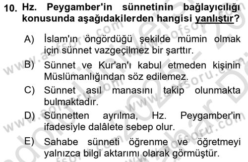 Hadis Dersi 2025 - 2026 Yılı (Vize) Ara Sınav Soruları 10. Soru