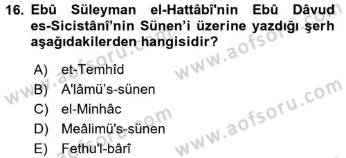 Hadis Dersi 2025 - 2026 Yılı (Vize) Ara Sınav Soruları 16. Soru
