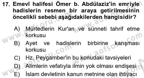 Hadis Dersi 2025 - 2026 Yılı (Vize) Ara Sınav Soruları 17. Soru