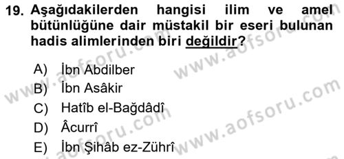 Hadis Dersi 2025 - 2026 Yılı (Vize) Ara Sınav Soruları 19. Soru