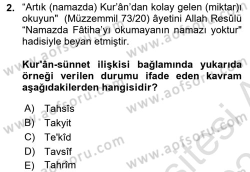 Hadis Dersi 2025 - 2026 Yılı (Vize) Ara Sınav Soruları 2. Soru