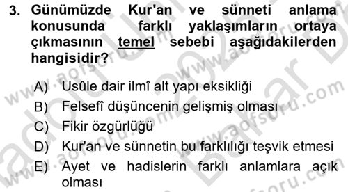 Hadis Dersi 2025 - 2026 Yılı (Vize) Ara Sınav Soruları 3. Soru