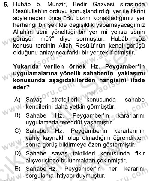 Hadis Dersi 2025 - 2026 Yılı (Vize) Ara Sınav Soruları 5. Soru