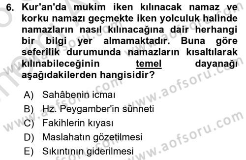 Hadis Dersi 2025 - 2026 Yılı (Vize) Ara Sınav Soruları 6. Soru